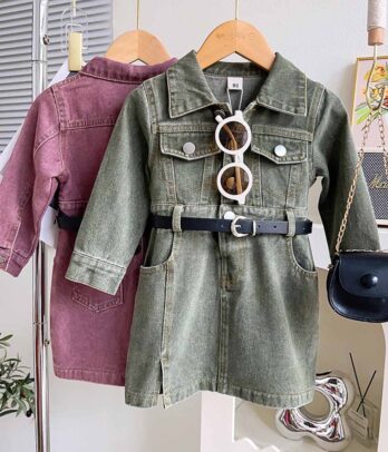 Robe courte en denim de couleur verte pour filles