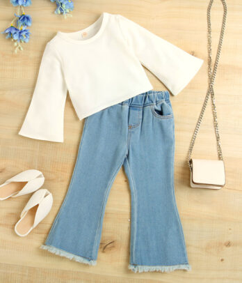 Ensemble crop top et pantalon jean pour fille