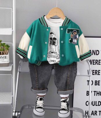 Ensemble style joueur de baseball à blouson vert
