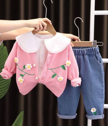 Ensemble de cardigan rose fleuri pour fillette