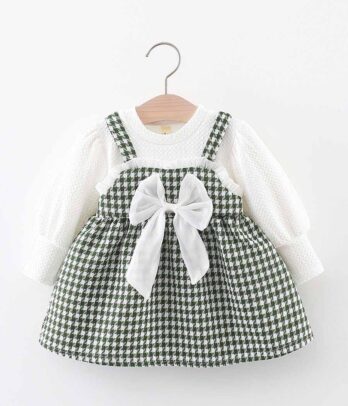 Robe mignonne en tissu pied de poule pour fillette