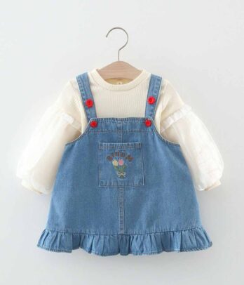 Ensemble de robe en jean et pull blanc pour fillettes