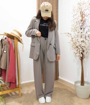 Ensemble de pantalon palazzo et blazer gris pour fillettes