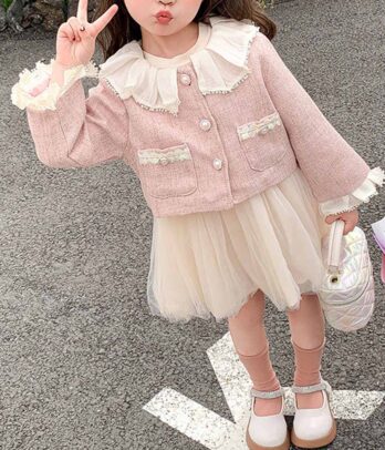 Costume de robe et veste rose en tweed pour filles