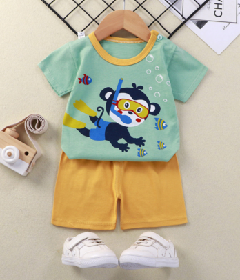 Ensemble de pyjama bicolore imprimé "Singe nageur"