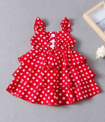 Robe rouge à petits pois blancs pour fillettes