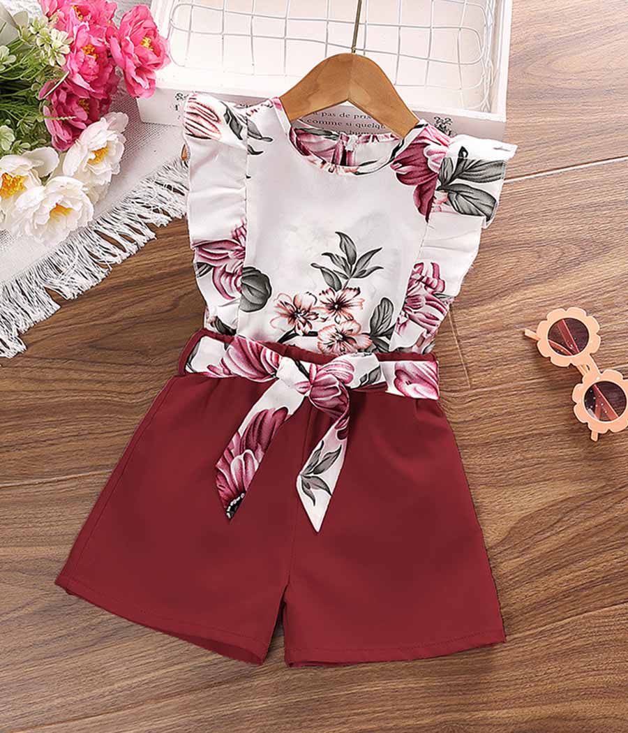 54579-01-2 Set de deux pièces floral de couleur rouge pour fillettes – Image 1