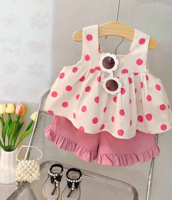 Ensemble estival de short rose et haut à pois pour fillettes