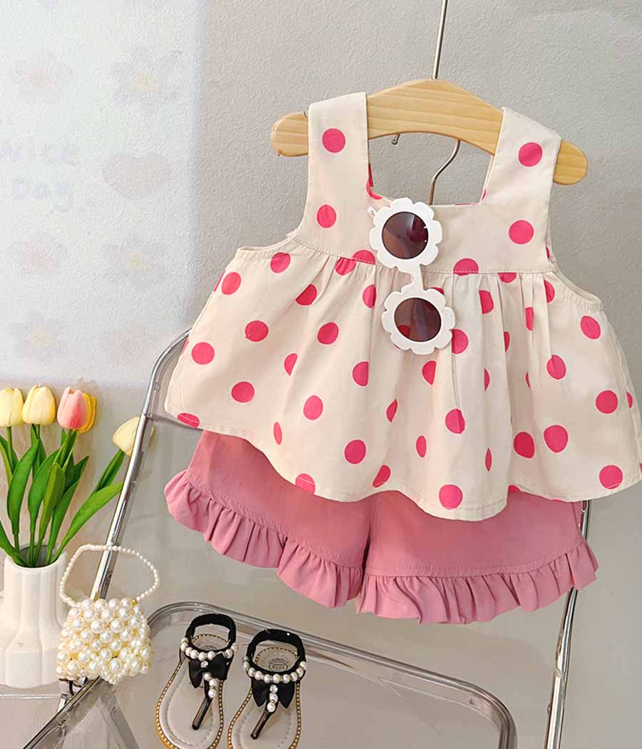 56362-01-1 Ensemble estival de short rose et haut à pois pour fillettes – Image 1
