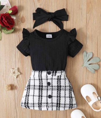 Ensemble de body et jupe à carreaux pour bébés filles