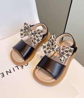 Sandales noires pour fillettes à nœud papillon