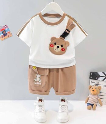 Set de short et T-shirt marron à nounours