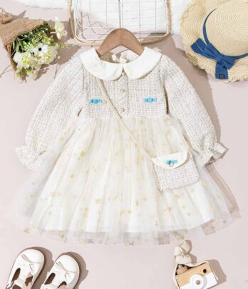 Robe de princesses blanc-cassé avec haut en tweed