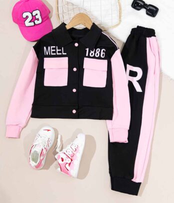 Ensemble de jogging noir et rose pour fillettes