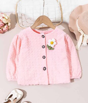 Cardigan rose à petite fleur avec tissu en relief