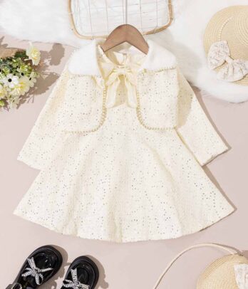 Costume de robe et veste beiges en tweed pour filles