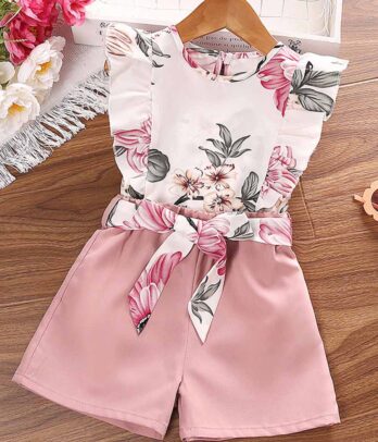 Set de deux pièces fleuri de couleur rose pour fillettes