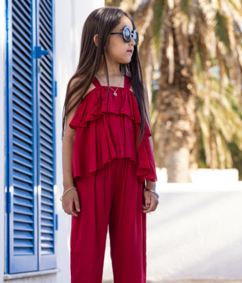 Ensemble de haut et pantalon rouge d'été pour fillettes