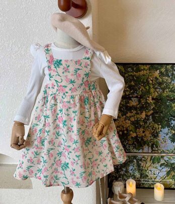 Robe florale avec pull blanc simple pour fillettes