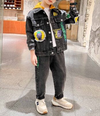 Ensemble décontracté en jean noir coloré pour garçons