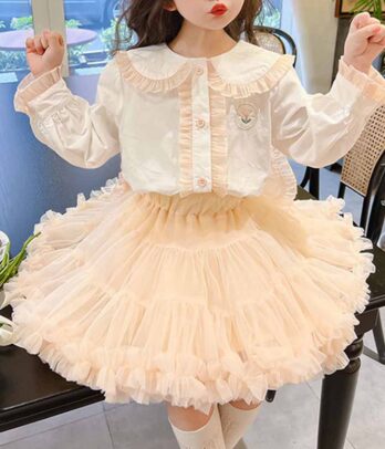 Ensemble de jupe fluffy et chemise lapine pour petites filles