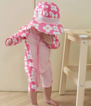 Maillot de bain rose fleuri pour filles UPF 50+