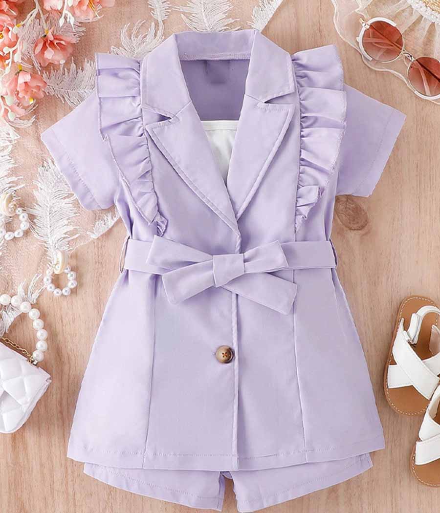 14182-013 Ensemble classique chic de couleur lilas pour fillettes – Image 1