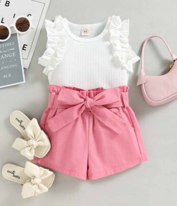 Ensemble de short rose et haut blanc pour filles