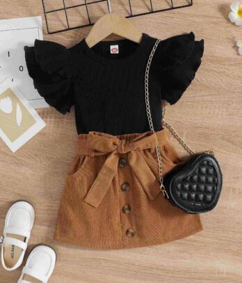 Ensemble de jupe marron et haut à volants pour filles