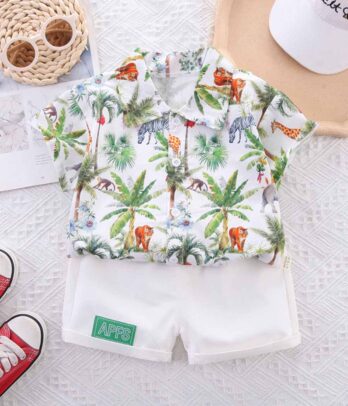 Ensemble Hawaïen blanc et vert pour garçons
