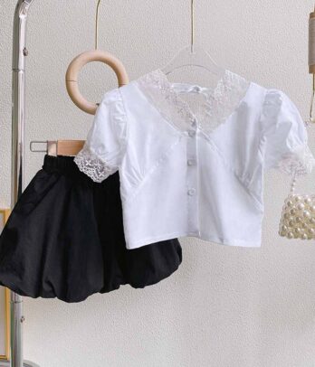 Ensemble de jupe noir et chemise blanche pour filles