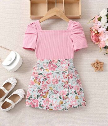 Set de jupe floral et haut rose pour filles