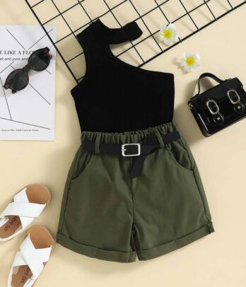 Ensemble estival de short vert militaire pour fille