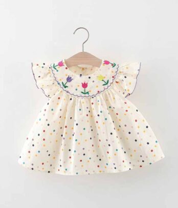 Robe blanc cassé pour fillettes à petit pois