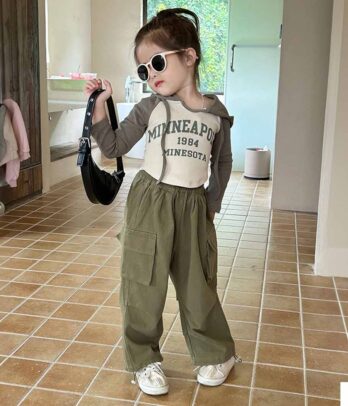 Ensemble de crop et pantalon cargo vert militaire pour fillettes