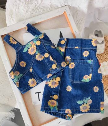 Ensemble de jupe en jean floral pour fillettes