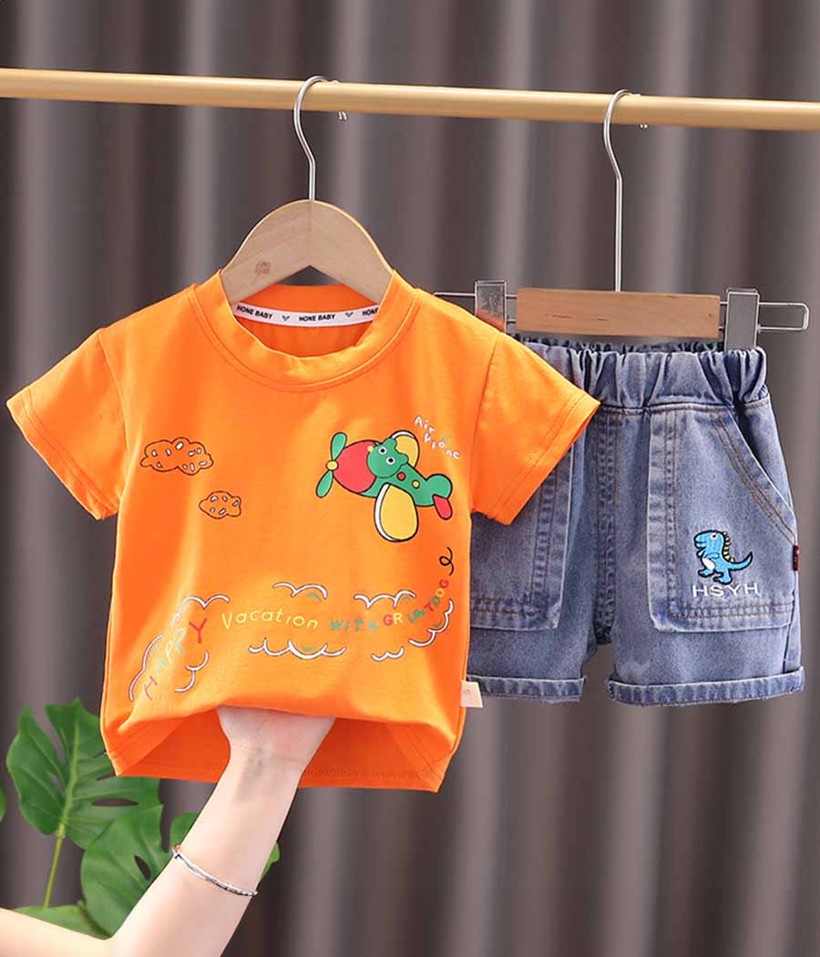 Group 143 Ensemble de jean et T-shirt orange fun – Image 1