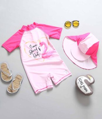 Maillot de bain "Flamant rose" composé de deux pièces UPF 50+