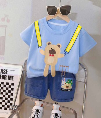 Ensemble estival "Petit nounours" de couleur bleue