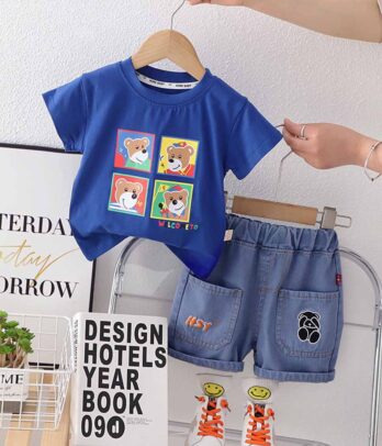 Ensemble de T-shirt bleu fun et short en jean