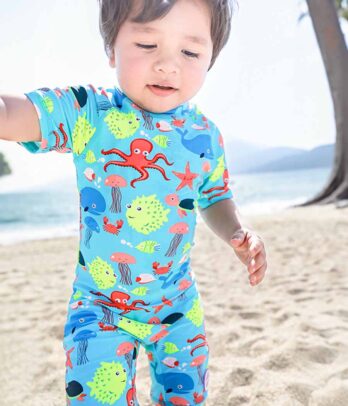 Maillot de plage fun pour garçons composé de deux pièces UPF 50+ :