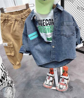 Ensemble de pantalon cargo et chemise en jean pour garçons