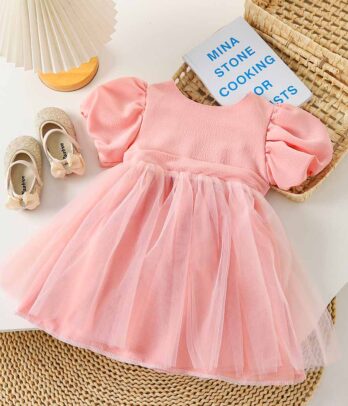 Robe à jupon en tulle de couleur rose pour fillettes