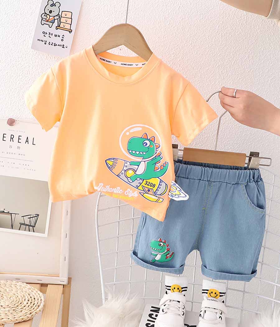 O1CN01fSn8P228WZadYlccZ_!!2214364577940-0-cib Ensemble de T-shirt orange fun pour garçons – Image 1