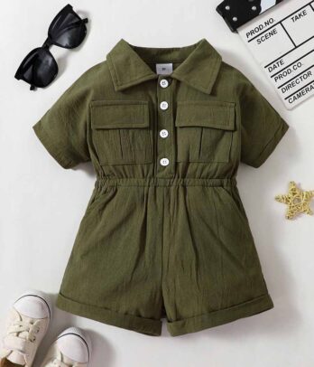 Jumpsuit vert olive à col classique pour fillette