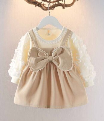 Robe beige à nœud papillon pour filles