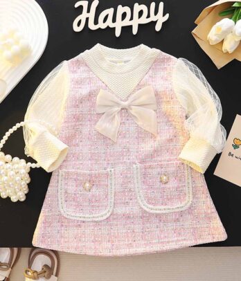 Robe rose en tweed à effet pull beige