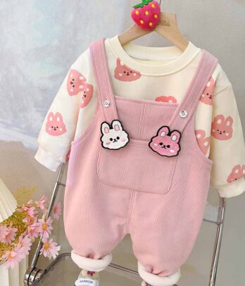 Ensemble de salopette rose en velours pour fillettes