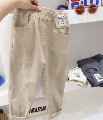 Pantalon en jean beige élastiqué à la taille