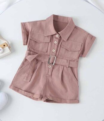 Jumpsuit rose clair à col classique pour fillettes